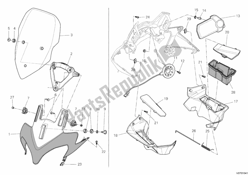 All parts for the Cowling of the Ducati Multistrada 1200 S Touring 2012